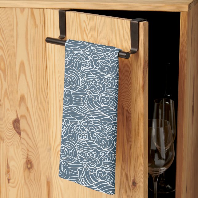 Japanese Wave Style Pattern Kitchen Towel (Thirds Fold)