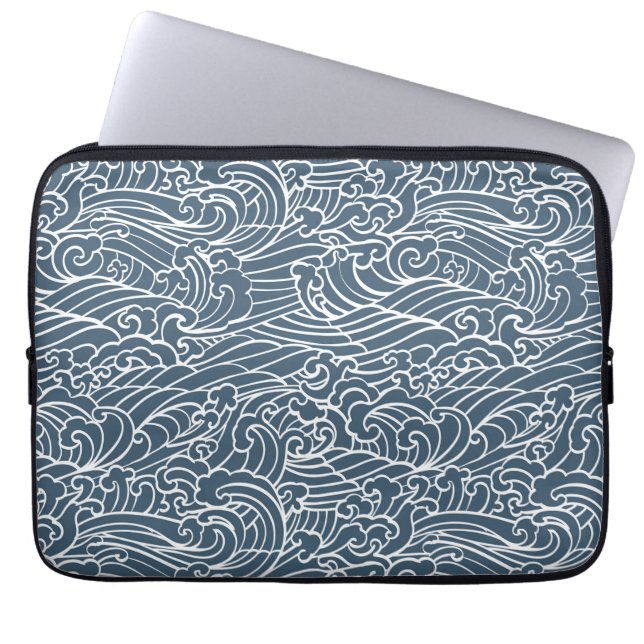 Japanese Wave Style Pattern Laptop Sleeve (Front)