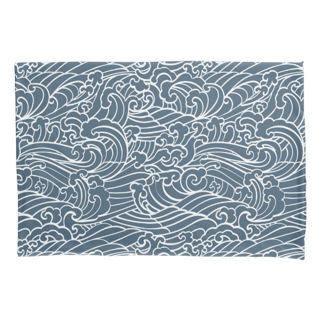 Japanese Wave Style Pattern Pillow Case (Front-Left)
