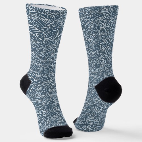 Japanese Wave Style Pattern Socks