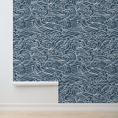 Japanese Wave Style Pattern Wallpaper