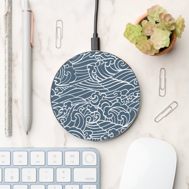 Japanese Wave Style Pattern Wireless Charger (Desk)