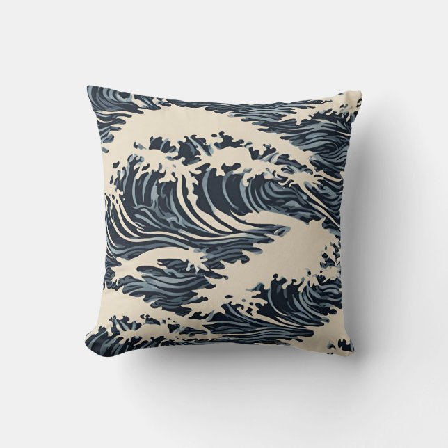Japanese Wave Throw Cushion (Front)