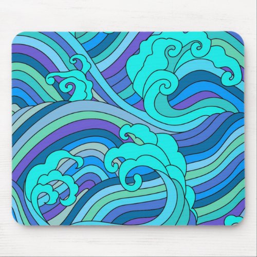 Japanese Waves Blue Green Elegant Classy Mouse Pad