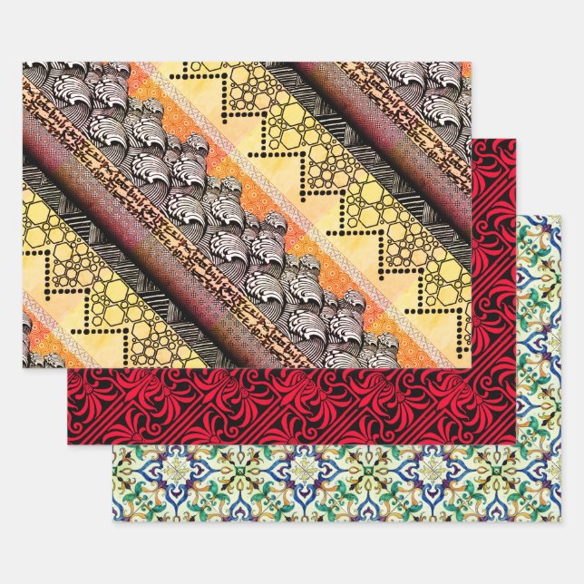 Japanese waves, English wallpaper, & Spanish tile Wrapping Paper Sheets (Set)