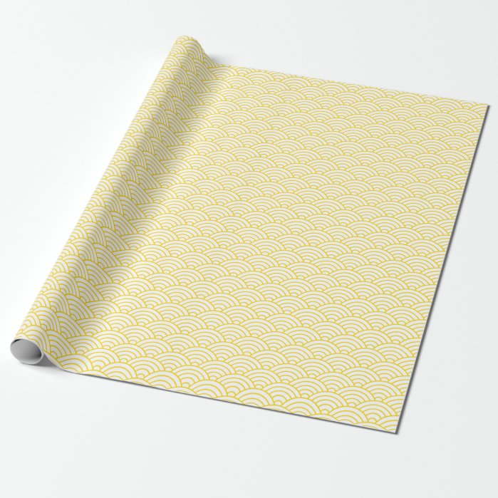Japanese Waves, Golden Yellow on White Wrapping Paper