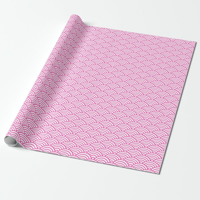 Japanese Waves, Hot Pink on White Wrapping Paper