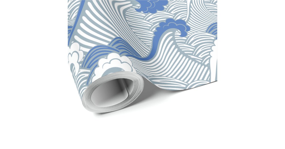 Japanese Waves in Blue - Wrapping Paper | Zazzle