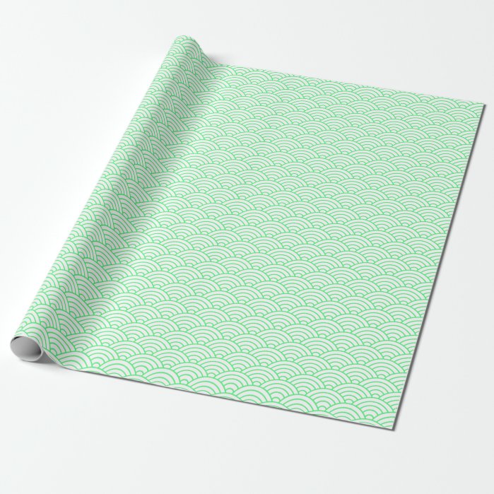 Japanese Waves, Light Green on White Wrapping Paper