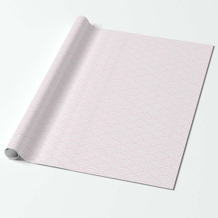 Japanese Waves, Light Pink on White Wrapping Paper