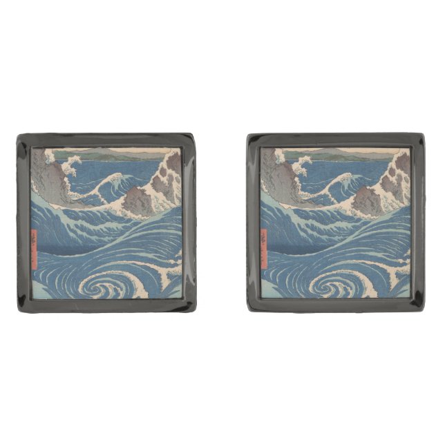 Japanese Waves Naruto Whirlpool Artwork Cufflinks (Front)