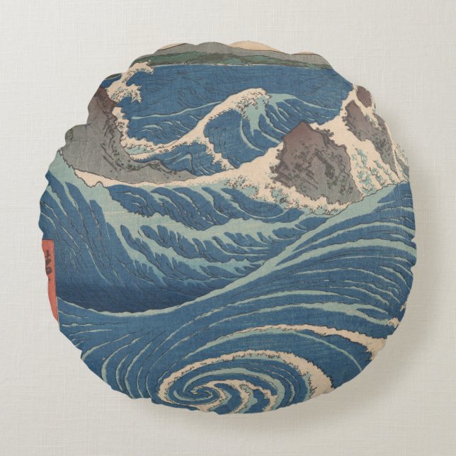 Japanese Waves Naruto Whirlpool Artwork Round Pillow (Front)