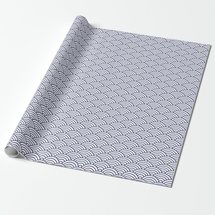 Japanese Waves, Navy Blue on White Wrapping Paper