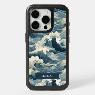 Japanese Waves Pattern Monogrammed iPhone 15 Pro Case