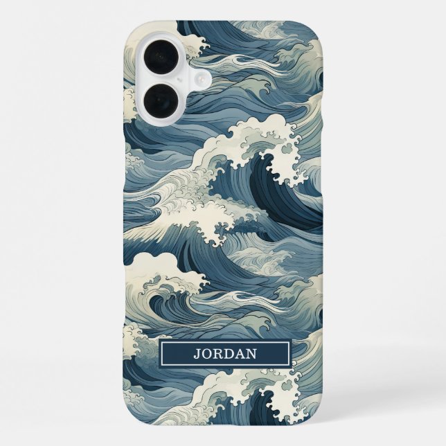 Japanese Waves Pattern Monogrammed iPhone Case (Back)