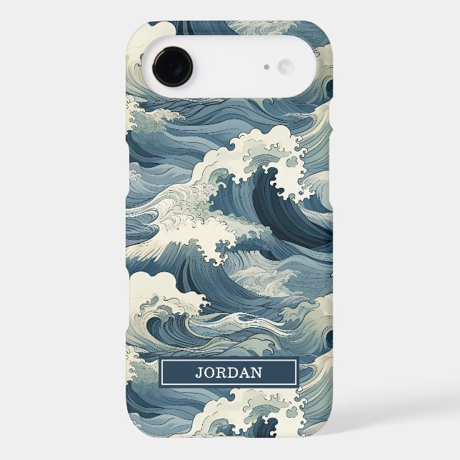 Japanese Waves Pattern Monogrammed iPhone Case (Back)