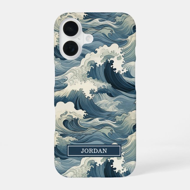 Japanese Waves Pattern Monogrammed iPhone Case (Back)