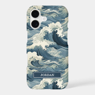 Japanese Waves Pattern Monogrammed iPhone 17 Case