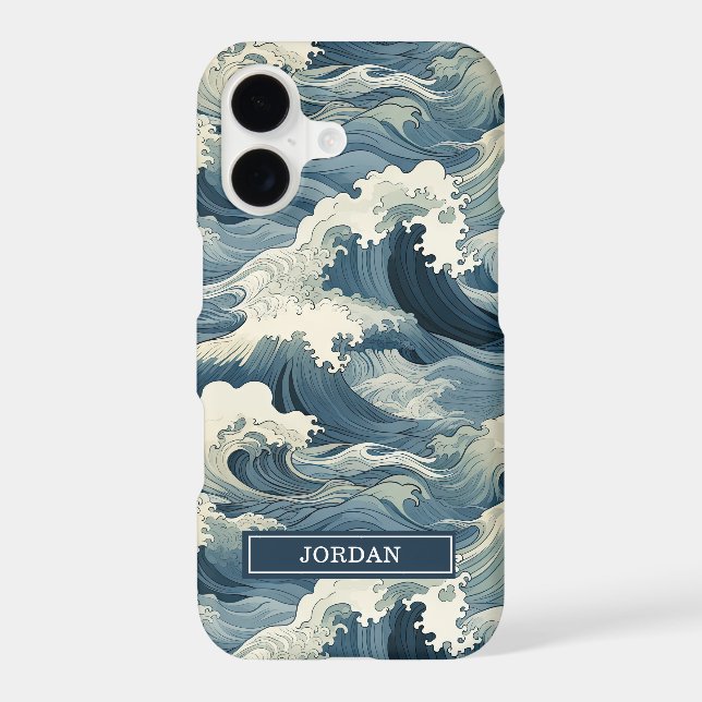 Japanese Waves Pattern Monogrammed iPhone Case (Back)
