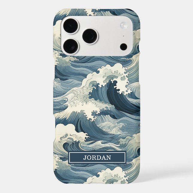 Japanese Waves Pattern Monogrammed iPhone Case (Back)
