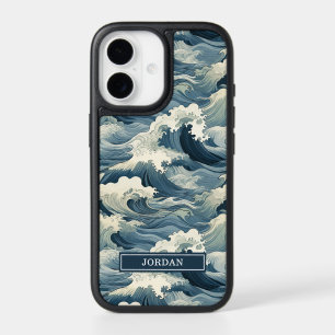 Japanese Waves Pattern Monogrammed iPhone 17 Case