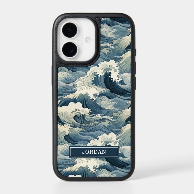 Japanese Waves Pattern Monogrammed Otterbox iPhone Case (Back)
