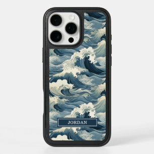Japanese Waves Pattern Monogrammed iPhone 16 Pro Max Case