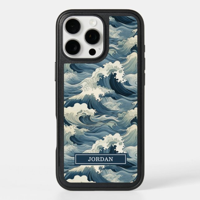 Japanese Waves Pattern Monogrammed Otterbox iPhone Case (Back)