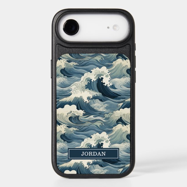 Japanese Waves Pattern Monogrammed Otterbox iPhone Case (Back)