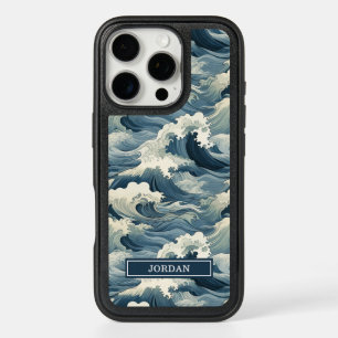 Japanese Waves Pattern Monogrammed iPhone 16 Pro Case