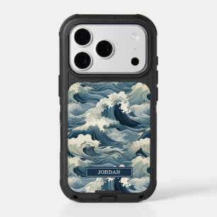 Japanese Waves Pattern Monogrammed iPhone 17 Pro Case