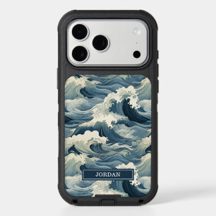 Japanese Waves Pattern Monogrammed iPhone 17 Pro Max Case