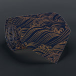 Japanese Waves Pattern Navy Blue and Gold Brown Neck Tie<br><div class="desc">Japanese Waves Pattern Dark Blue and Gold is on this men's necktie. Modern chic yet traditional. SEE DOUBLE-SIDED PRINTING HERE:</div>