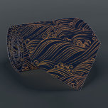 Japanese Waves Pattern Navy Blue and Gold Brown Neck Tie<br><div class="desc">Japanese Waves Pattern Dark Blue and Gold is on this men's necktie. Modern chic yet traditional. SEE DOUBLE-SIDED PRINTING HERE:</div>