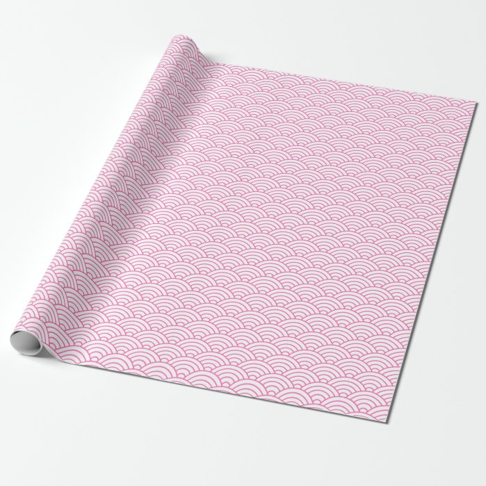 Japanese Waves, Pink on White Wrapping Paper