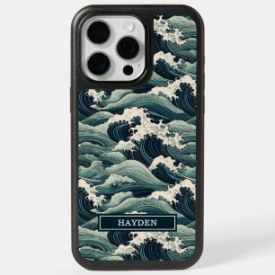 Japanese Waves Print Monogrammed iPhone 15 Pro Max Case