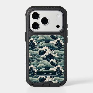 Japanese Waves Print Monogrammed iPhone 17 Pro Case