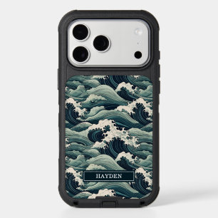 Japanese Waves Print Monogrammed iPhone 17 Pro Max Case