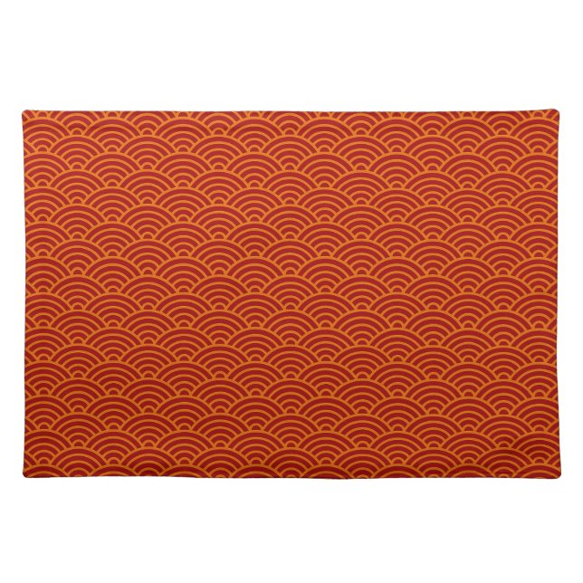 Japanese waves red,orange,yellow cloth placemat (Front)