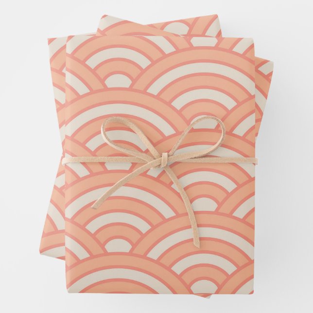 Japanese Waves Seigaiha Pattern Peach Fuzz  Wrapping Paper Sheets (In situ)