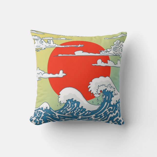 Japanese Waves Throw Pillow (Front)