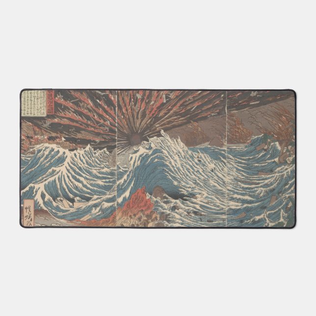 Japanese Waves with Pirate Ships Desk Mat (Front)