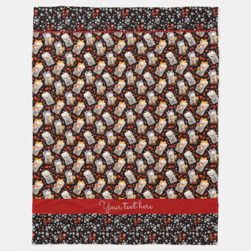 Japanese Waving Cats with Cherry Blossom Kimono Fleece Blanket