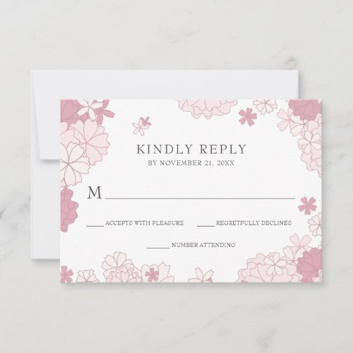 Japanese Wedding Pink Floral Asian RSVP Card