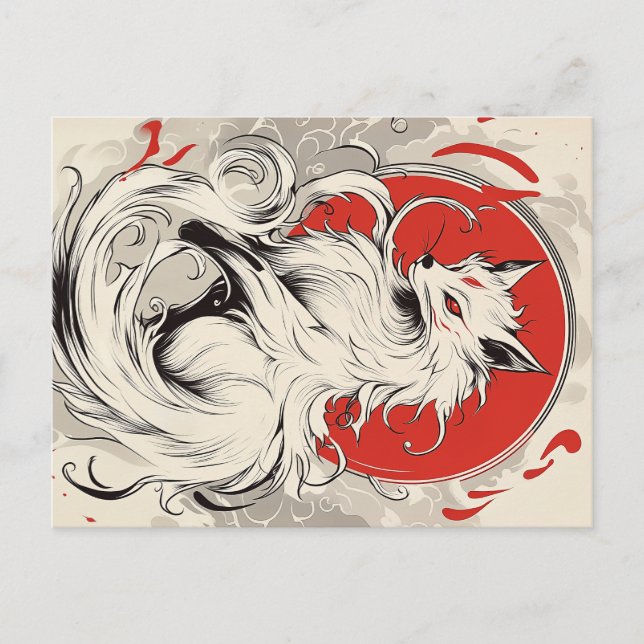 Japanese White Kitsune fox Postcard (Front)