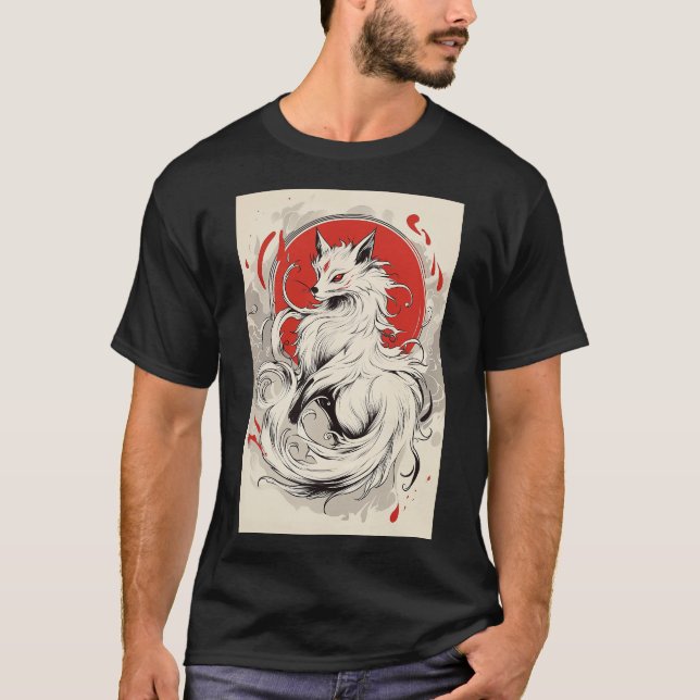 Japanese White Kitsune fox T-Shirt (Front)