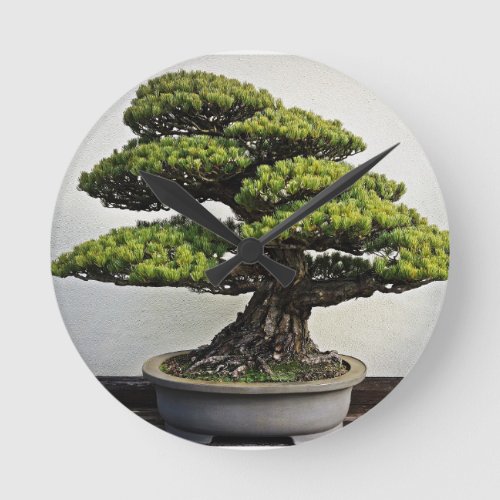 Japanese White Pine Bonsai Round Clock