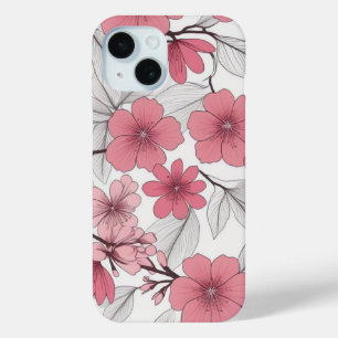 Japanese White Pink Sakura Cherry Blossom Pattern iPhone 15 Case