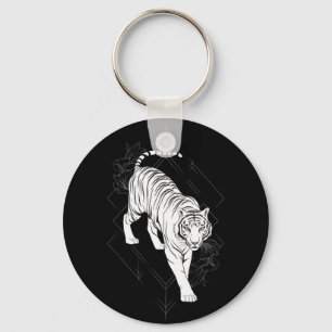 Japanese white tiger art keychain