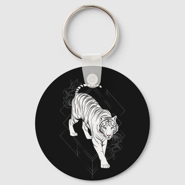 Japanese white tiger art keychain (Front)